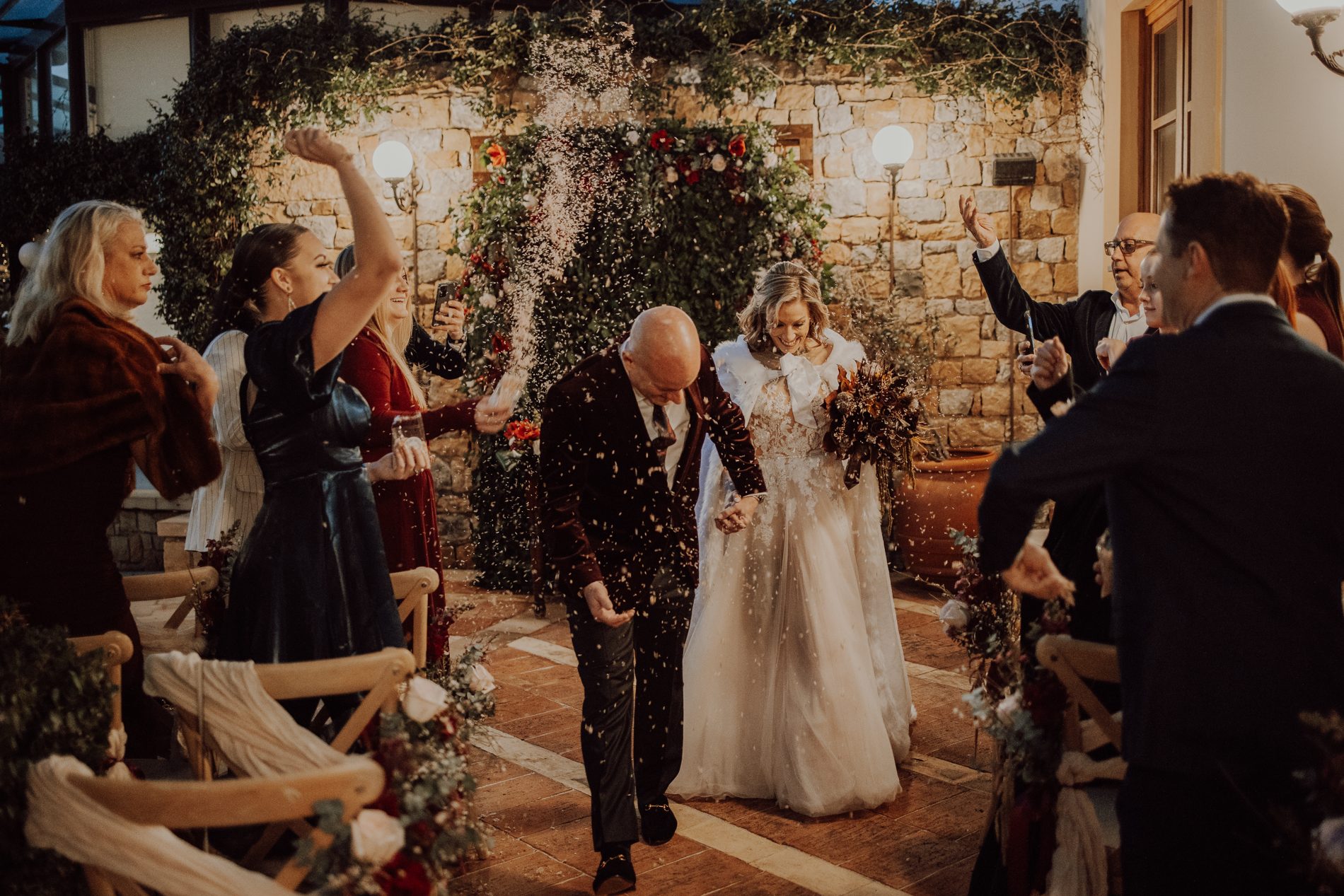 The recessional, in a storm of petals