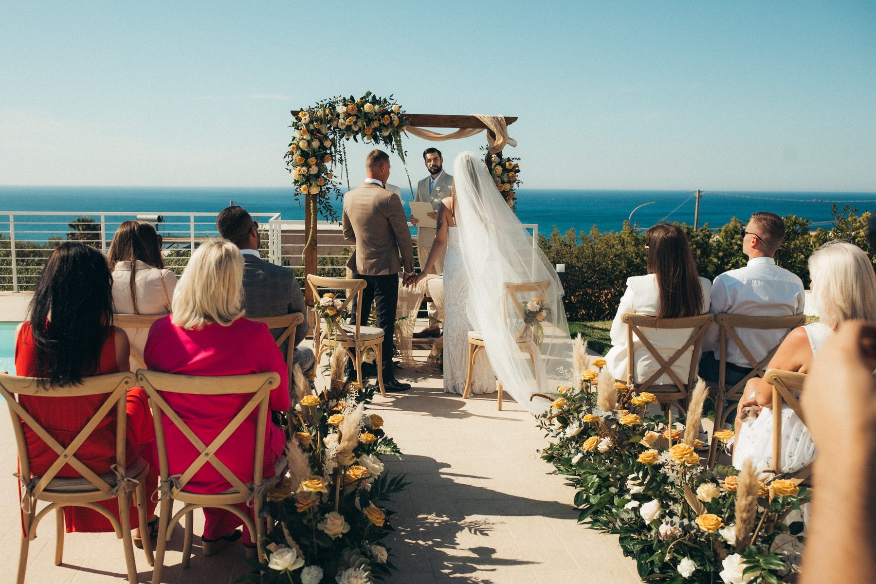 The sea-view ceremony on the villa terrace in Terrasini