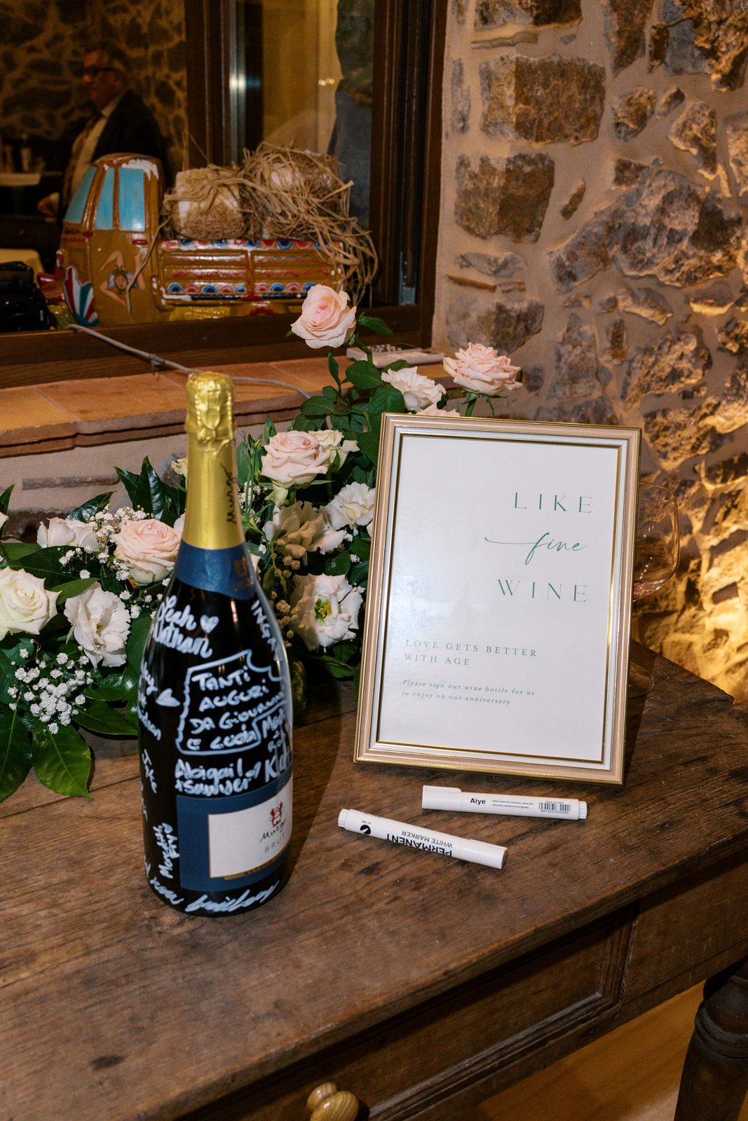 A guest wine bottle to sign and open on an anniversary